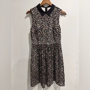BETSEY JOHNSON Black Lace Preppy Collared Sleeveless Mini Dress Size‎ 8
